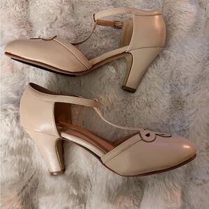 Elegant Women’s Taupe T-Strap Heels